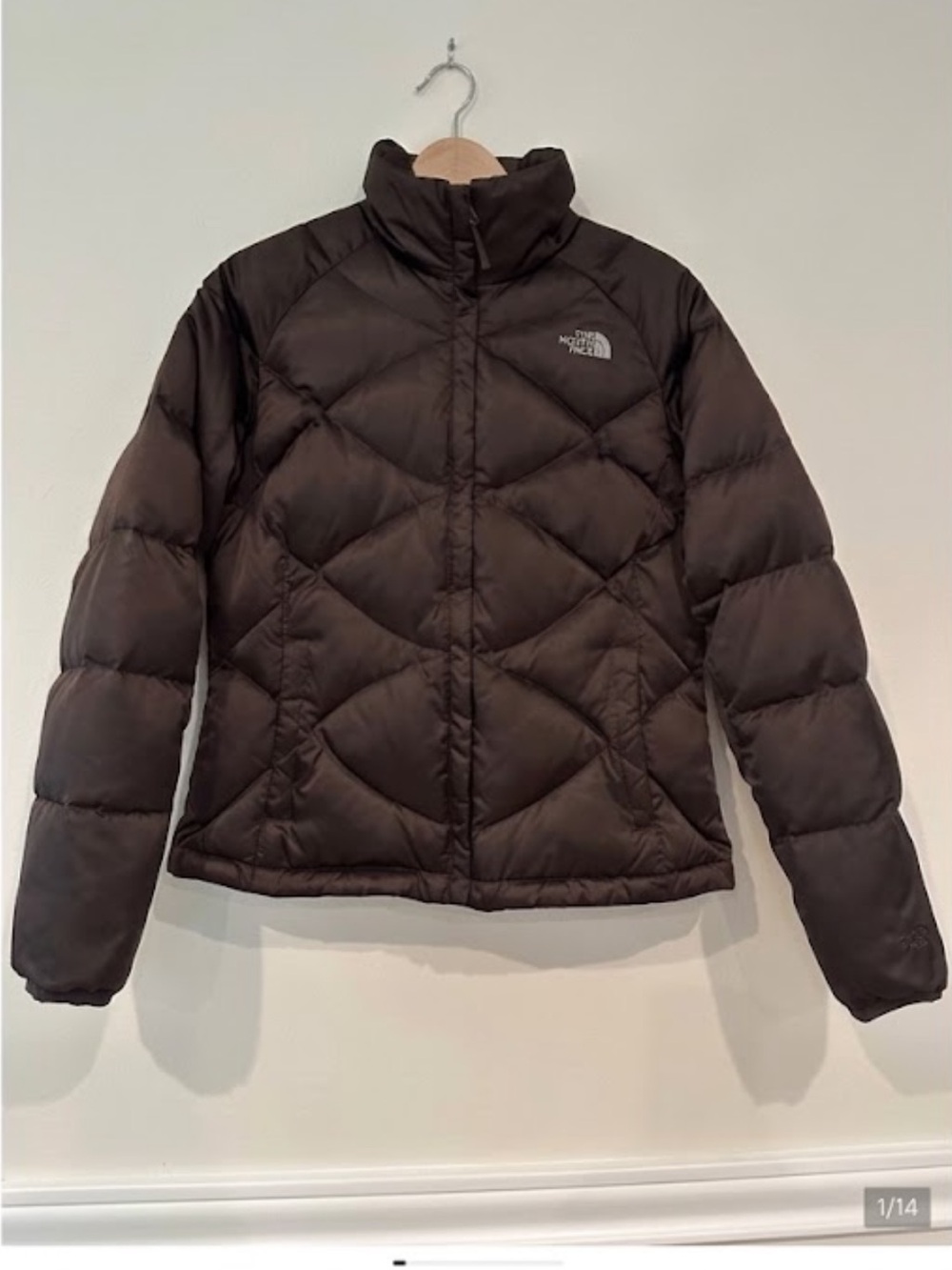 The North Face 550 Goose Down Diamond Quilted Puffer Jacket Brown Medium